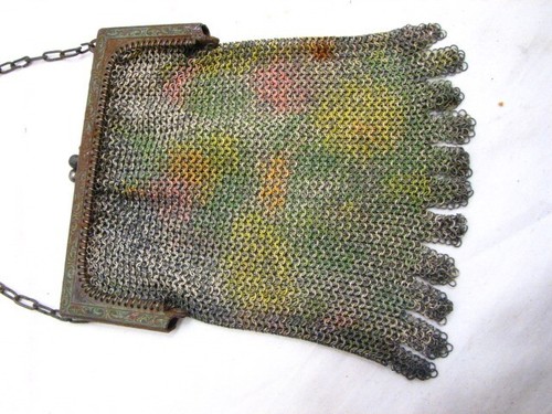 Whiting & Davis Ornate Antique Chain Mail Metal Mesh Purse Rainbow Pastel Ornate - Picture 2 of 7
