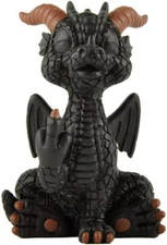 Baby Black Dragon Raising Middle Finger Figurine Fantasy Statue  MINT