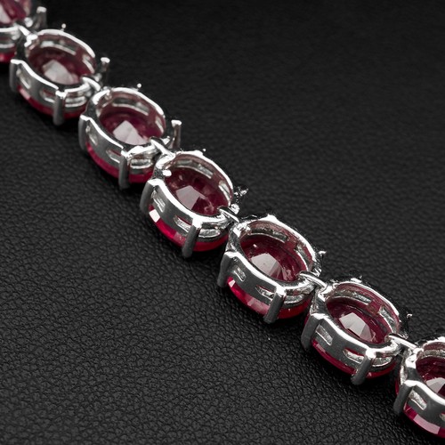 Striking Blood Red Ruby 57.10Ct 925 Sterling Silver White Gold Plated Bracelets - Picture 7 of 8