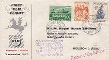 1957 NETHERLANDS, First Flight, AMSTERDAM-HOUSTON