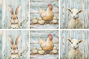 Farmyard Animal Easter Drink Coasters, Cork Backed, Square, 9.5 x 9.5cm