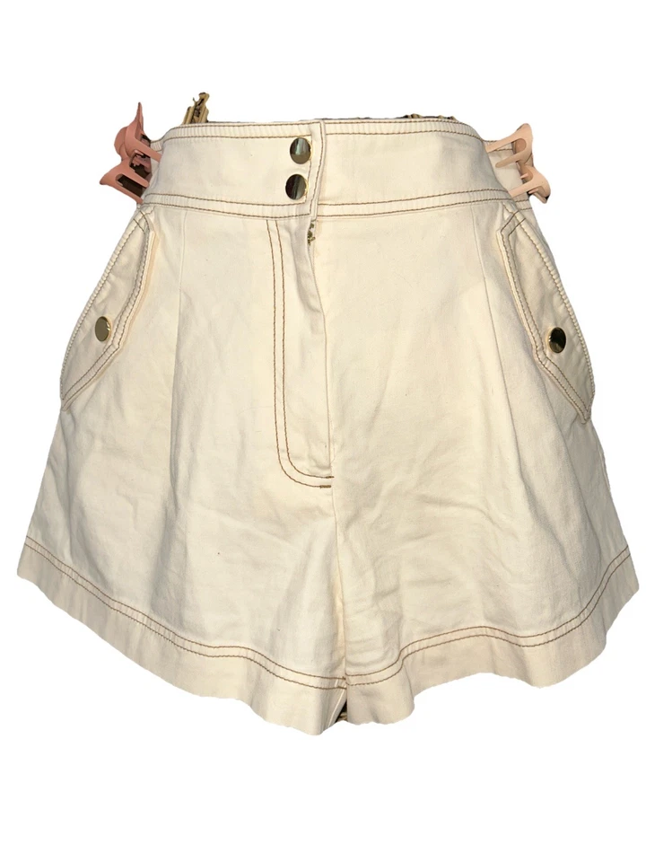 Veronica Beard Shorts Size 8 Ivory High Waisted Kerita Marine Flare Ret$348. - Image 2 of 4