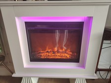 White Electric Fireplace with Flame Effect and LED Lighting for Living Room