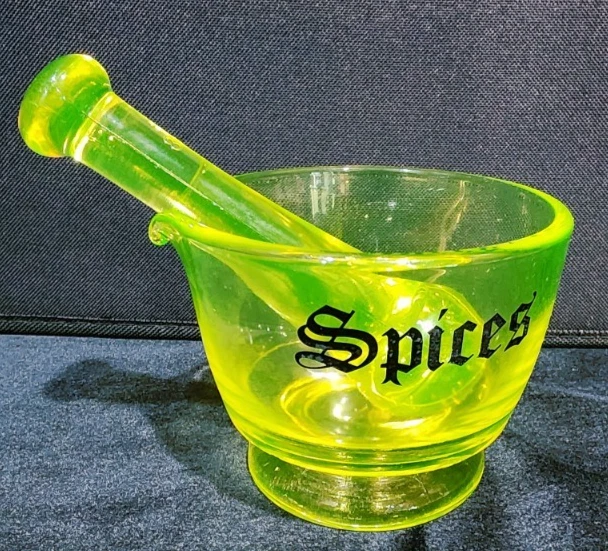 Rare Vintage Vaseline Uranium Glass Mortar and Pestle Spices 8oz Size GLOWS!
Opens in a new window o