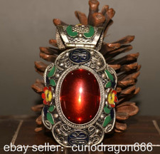 3 "Alte chinesische Silber Inlay Gemälde Dynastie Blume Amulett Anhänger