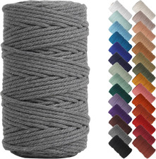 Gray Macrame Cord 4Mm X 109Yards, Colored Macrame Rope, Cotton Rope Macrame Yarn