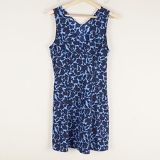 Uniqlo Printed Blue Black Sleeveless V Neck Mini Dress Womens Sz S