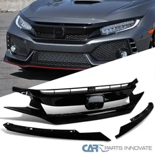Fits 2016-2018 Honda Civic FK8 T-R Style Mesh Front Hood Bumper Grille+Eyelids