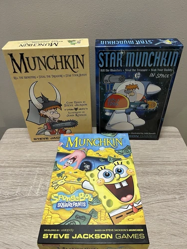 3 Munchkin Board Games:  SpongeBob, Star Munchkin, and original 
