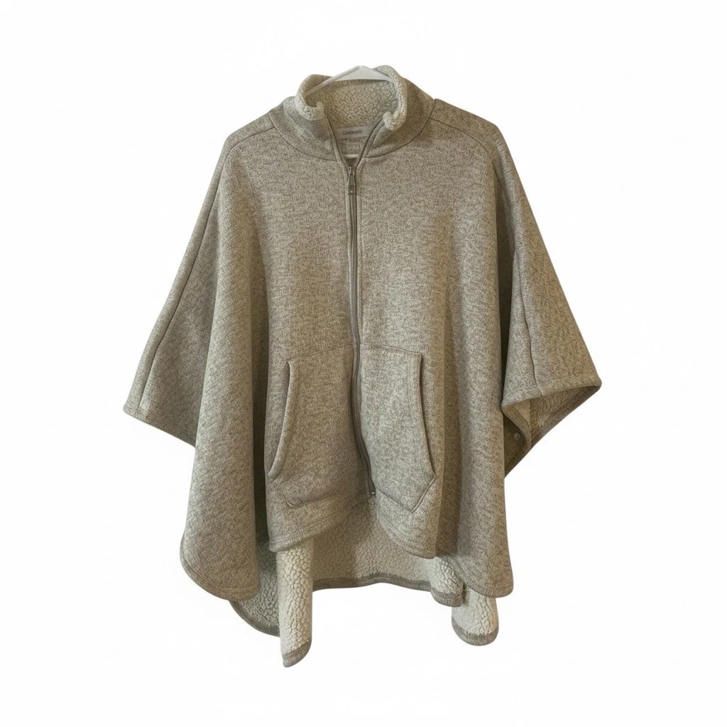 Calvin Klein Poncho Cape Women OS Ivory Sherpa Lined Full Zip Cape Jacket Coat ￼