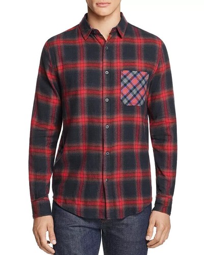 Sovereign Code Men's Local Legend Mixed-Print Flannel Reg-Fit Shirt Black/Red-XL - Picture 1 of 10