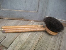Antique Vintage HORSE HAIR BRUSH Large 5" Round - Adjustable Length Wood Handle