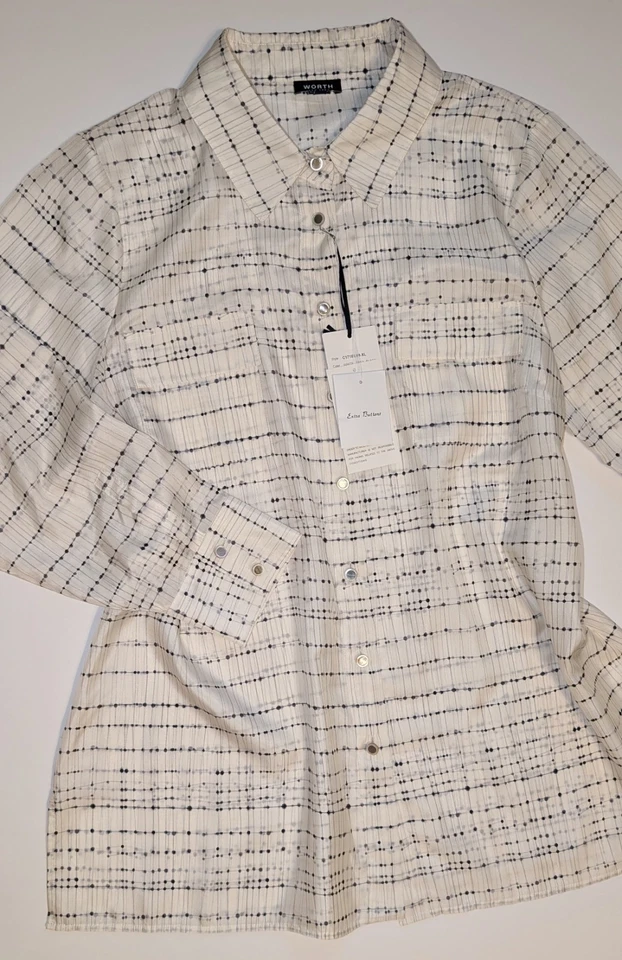 Camisa Worth New York para mujer cuadrada de gran tamaño relajada de seda con botones XL NUEVA CON ETIQUETAS Foto 3 de 4