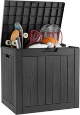 Black, Patio Furniture and Cushions with Lockable Lid, Pool Accessories Sto