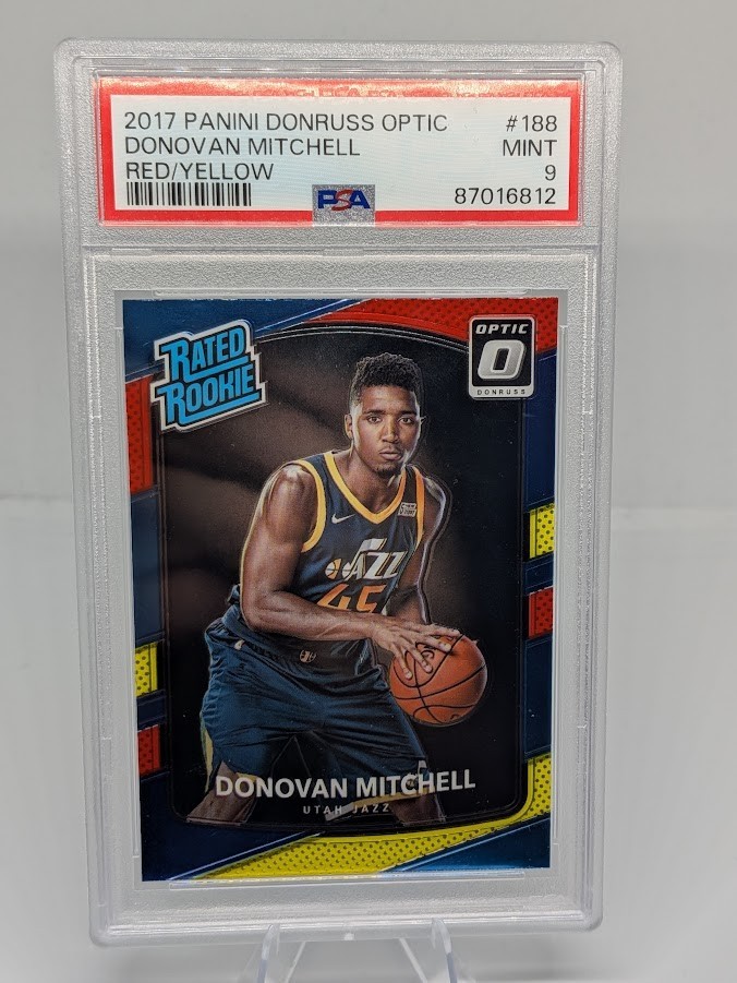2017-18 Donruss Optic Donovan Mitchell Red and Yellow RC #188 Jazz PSA 9