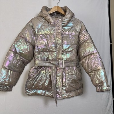 Noize Women's Bonita Belted Puffer Jacket Large Iridescent Metallic Tanzanite