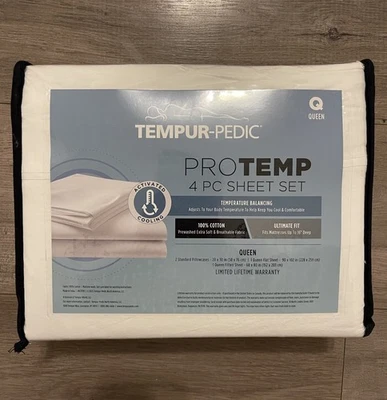 TEMPUR-PEDIC Tempurpedic Protemp 4pc Sheet Set Cotton Queen NEW White