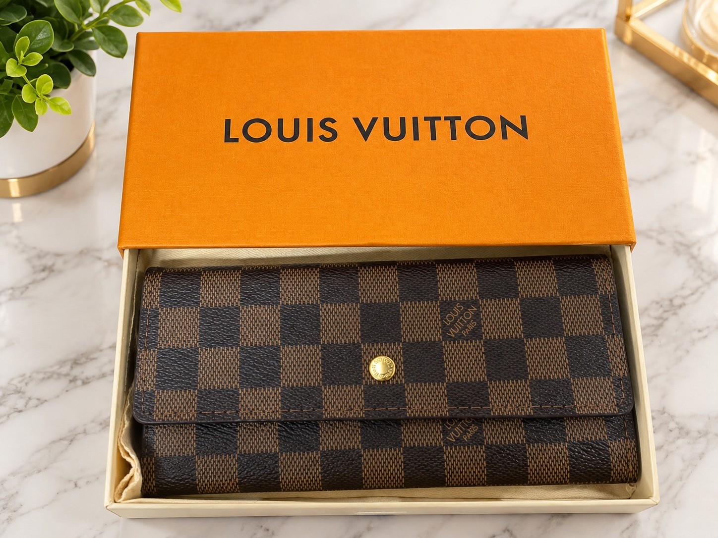 Louis Vuitton Damier Portefeuille Sarah Long wallet Purse Brown