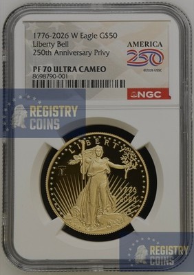 1776 - 2026 W Proof $50 American Gold Proof Eagle 1 oz NGC PF70UC