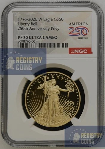 1776 - 2026 W Proof $50 American Gold Proof Eagle 1 oz NGC PF70UC Dual Date !