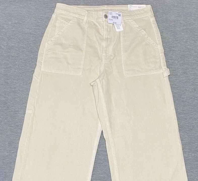 American Eagle Pants Women 12 Short High Rise Baggy Wide Leg Stretch Ivory 31x29 - Image 2 of 4