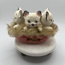 1959 Kittens In Pink Basket MCM Kitsch Cats California Creations by Bradley VTG