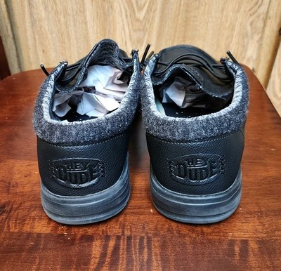 Hey Dude Paul Classic Black Leather Comfort Slip Shoes Mens  display picture 1