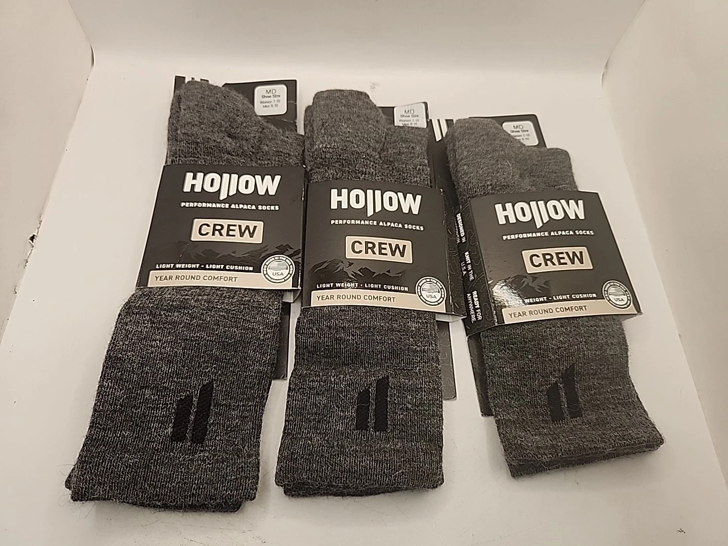 NEW 3 Pairs Hollow Alpaca Crew Socks Grey Medium Men 8-10 Women 7-10