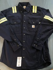 Carhartt FR Button Down Navy Blue Safety Cotton shirts 2XL-Reg ARC 2 NFPA