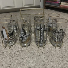Vintage Libby Brigham Young LDS Temple Landmark Glasses Gold Rimmed VERY RARE