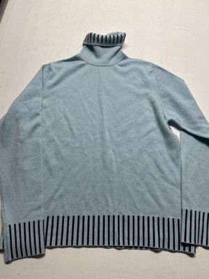 Jaeger Turtleneck Sweater Blue Knitted Merino Extra Fine Wool Womens Sz Large