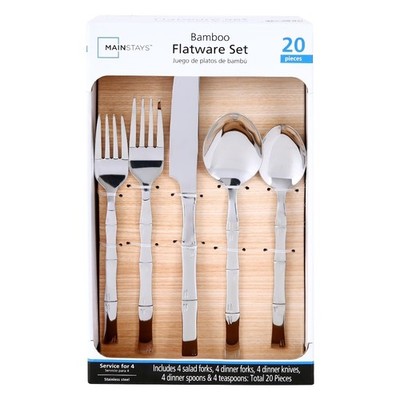 Stainless Steel Flatware Set for 4 20 Piece Bamboo Design Silverware Kit