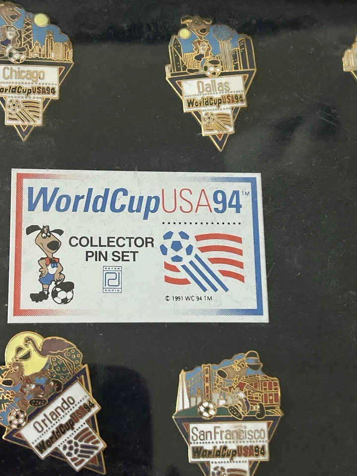 World Cup 1994 USA Soccer Collector Pin Set Of 11 Pins In Wooden Frame & Plastic - Image 3 of 4