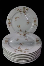 LIMOGES PL FRANCE PORCELAINE LIMOUSINE PINK ROSE SPRIGS 8 SALAD PLATES 7 5/8"