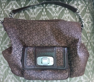 Vintage DKNY Monogram Shoulder Bag with Turn Lock Front Pocket
