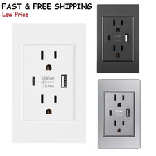 Dual Wall Outlet with USB Ports Charger AC Power Receptacle Plate Panel 15A 120V