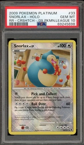 Pokemon Snorlax Pokemon League Crosshatch Reverse Holo Rare #33 PSA 10 Gem Mint