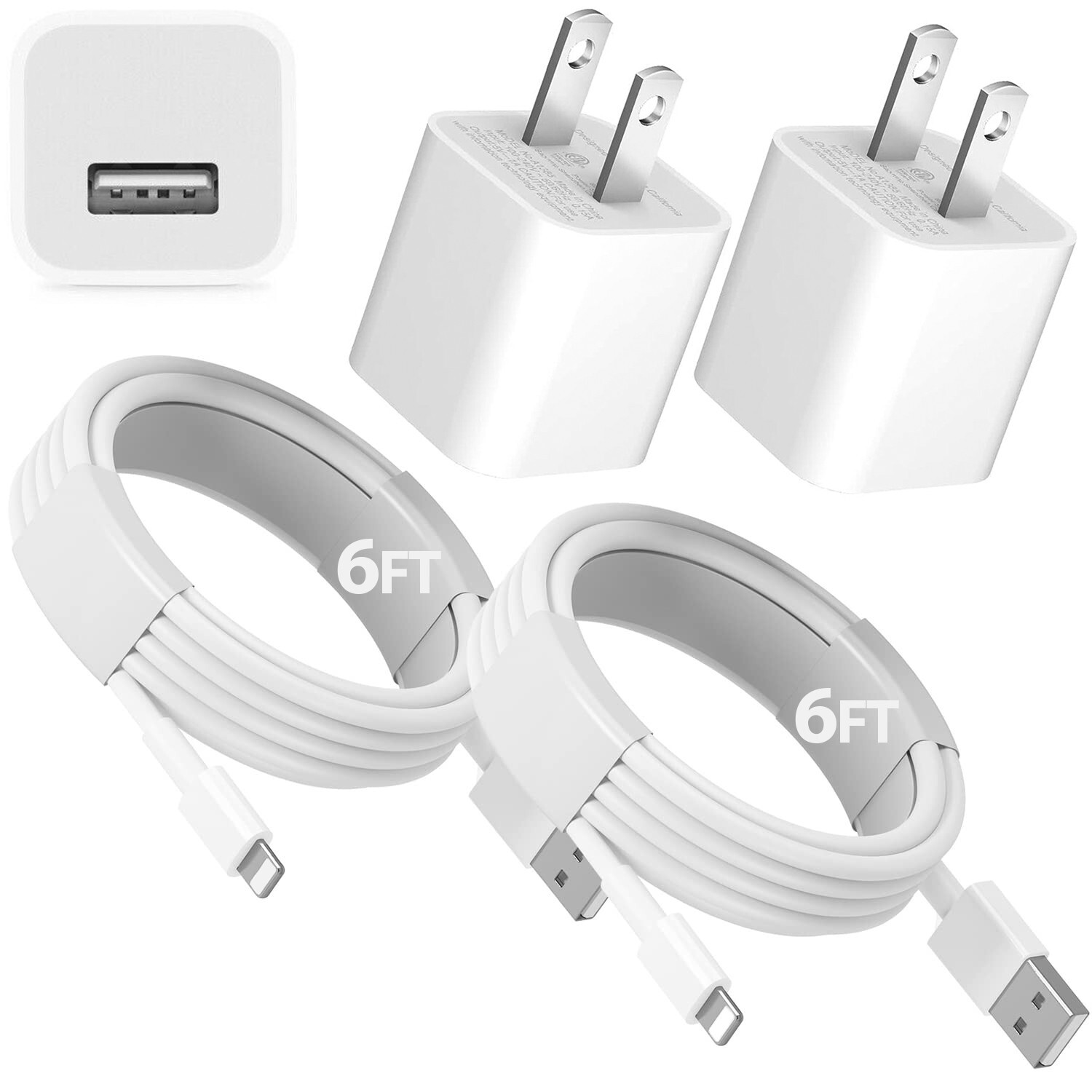 2 PACK For iPhone 13 12 11 XR Xs 8 7 6 USB Wall Charger + 6FT Charging Cable Kit