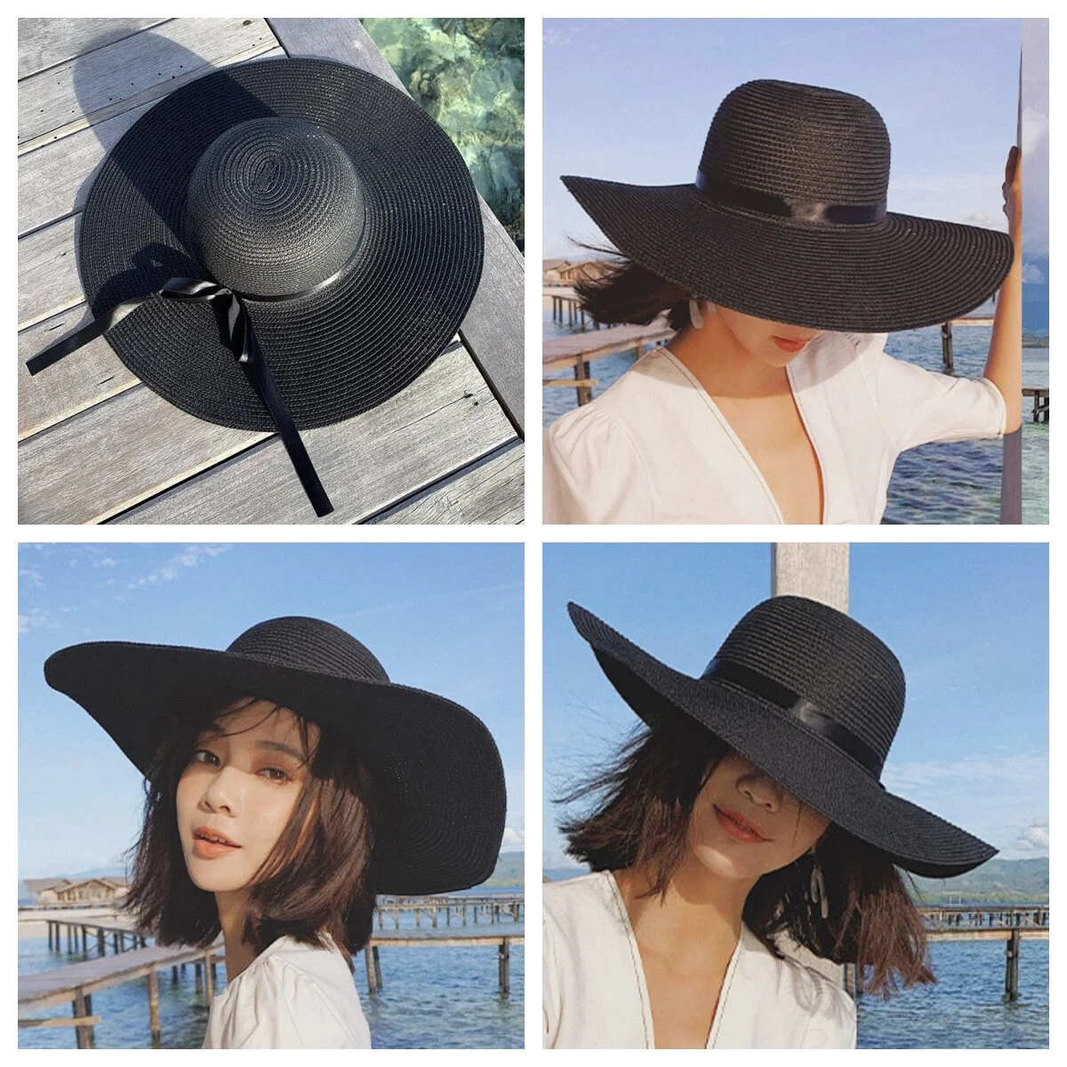 Summer Women Cap Sun Visor Large Brim Floppy Straw Bow Cap Beach Fashion Hat
Opens in a new window o