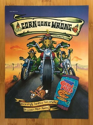 2001 Official Nabisco Corn Nuts MOTORCYCLE GANG Print Ad/Poster Very Cool Art!