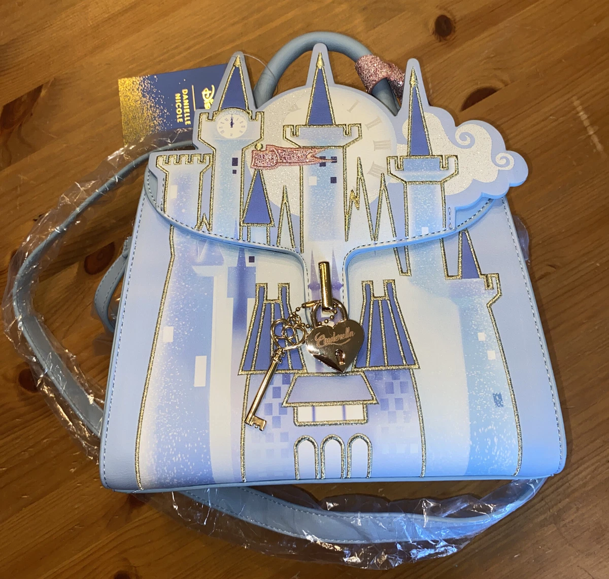 NWT Danielle Nicole Disney Cinderella Royal Castle Crossbody Heart Lock Key