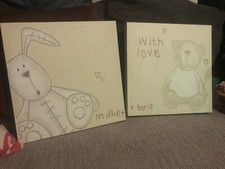 2 stampe su tela cameretta bambini asilo Mamme e papà Millie & Boris