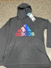 Adidas Girls Long Sleeve Black Hoodie Shirt Large 14 NWT Lightweight
