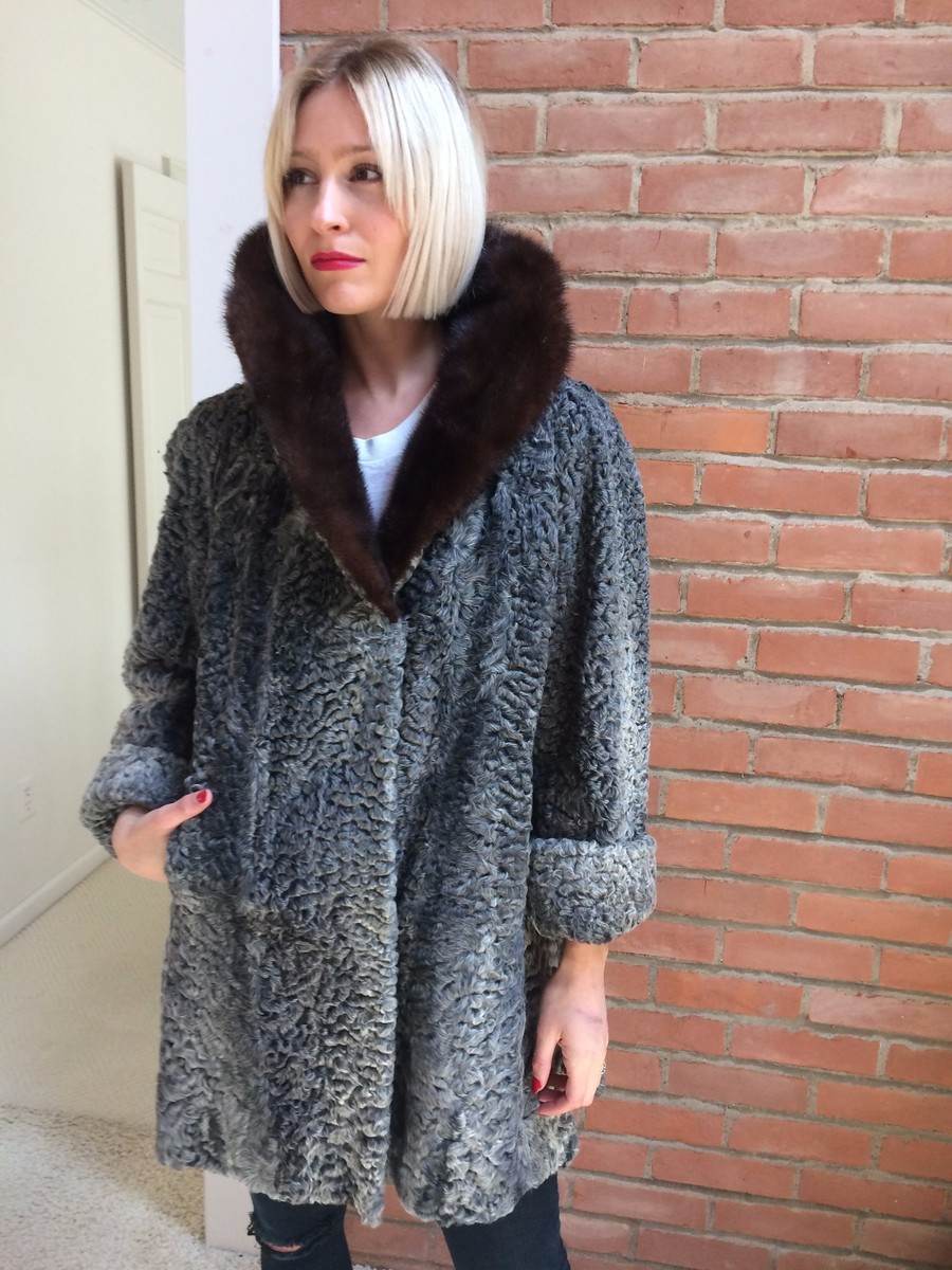 Curly Lamb Fur Coat Jacket w/Mink Collar Schiaparelli | eBay Curly Lamb Fur Coat Jacket w/Mink Collar Schiaparelli | eBay