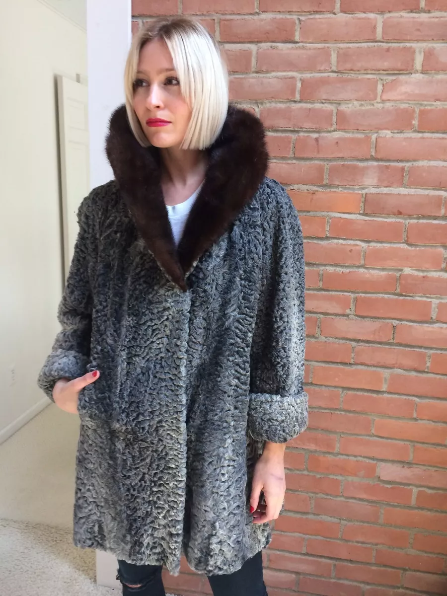 Curly Lamb Fur Coat Jacket w Mink Collar Schiaparelli eBay
