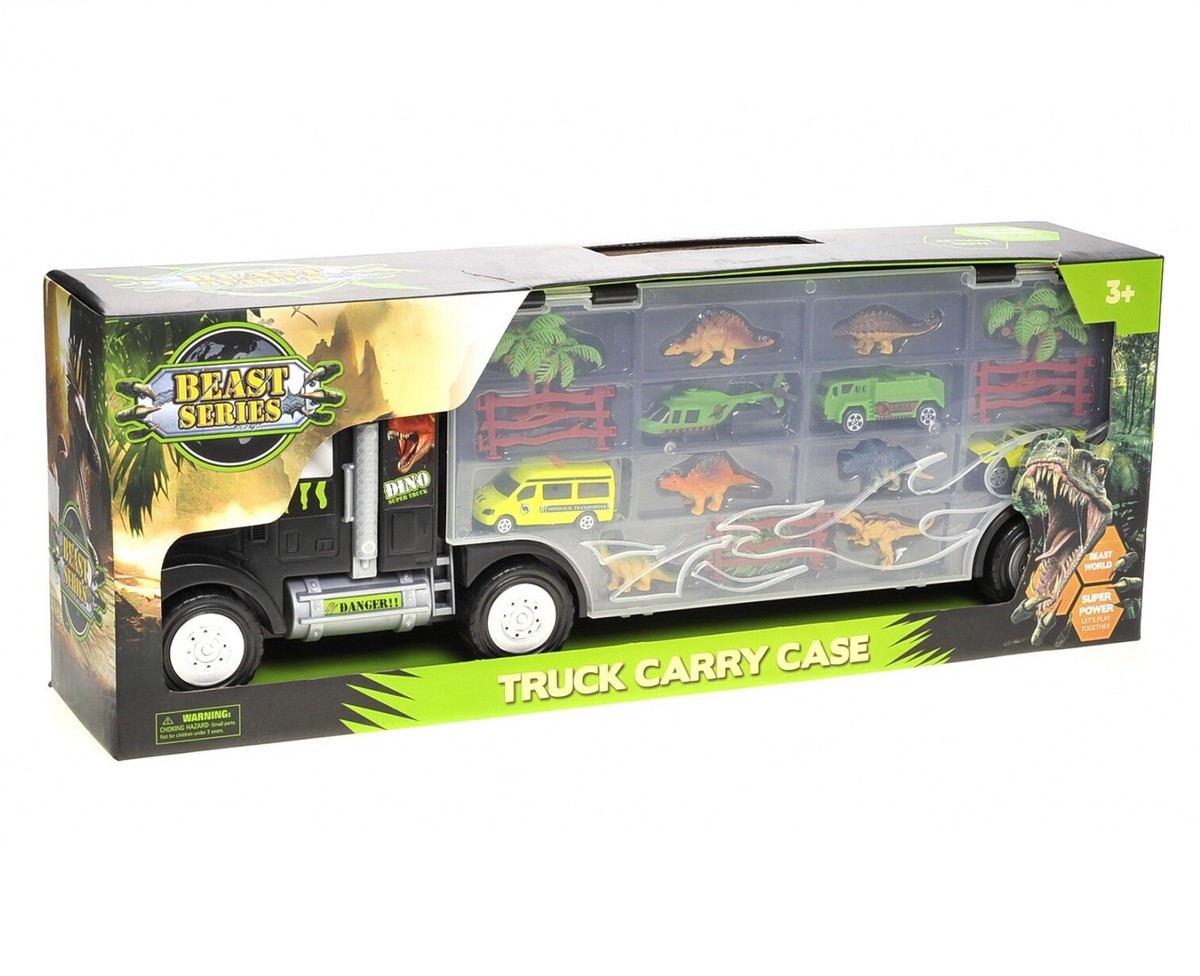 Prextex 40cm Tractor Trailer Dinosaur Toys Truck Transport Carrier Con 6 Mini Dinosauri Di Plastica O Riempitivi Di Calze Per Bambini Bambine E Ragazzi 0