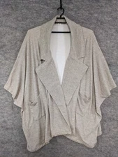 Oddy Cape Womens One Size Beige Knit Open Front Collared Pockets Soft Comfy