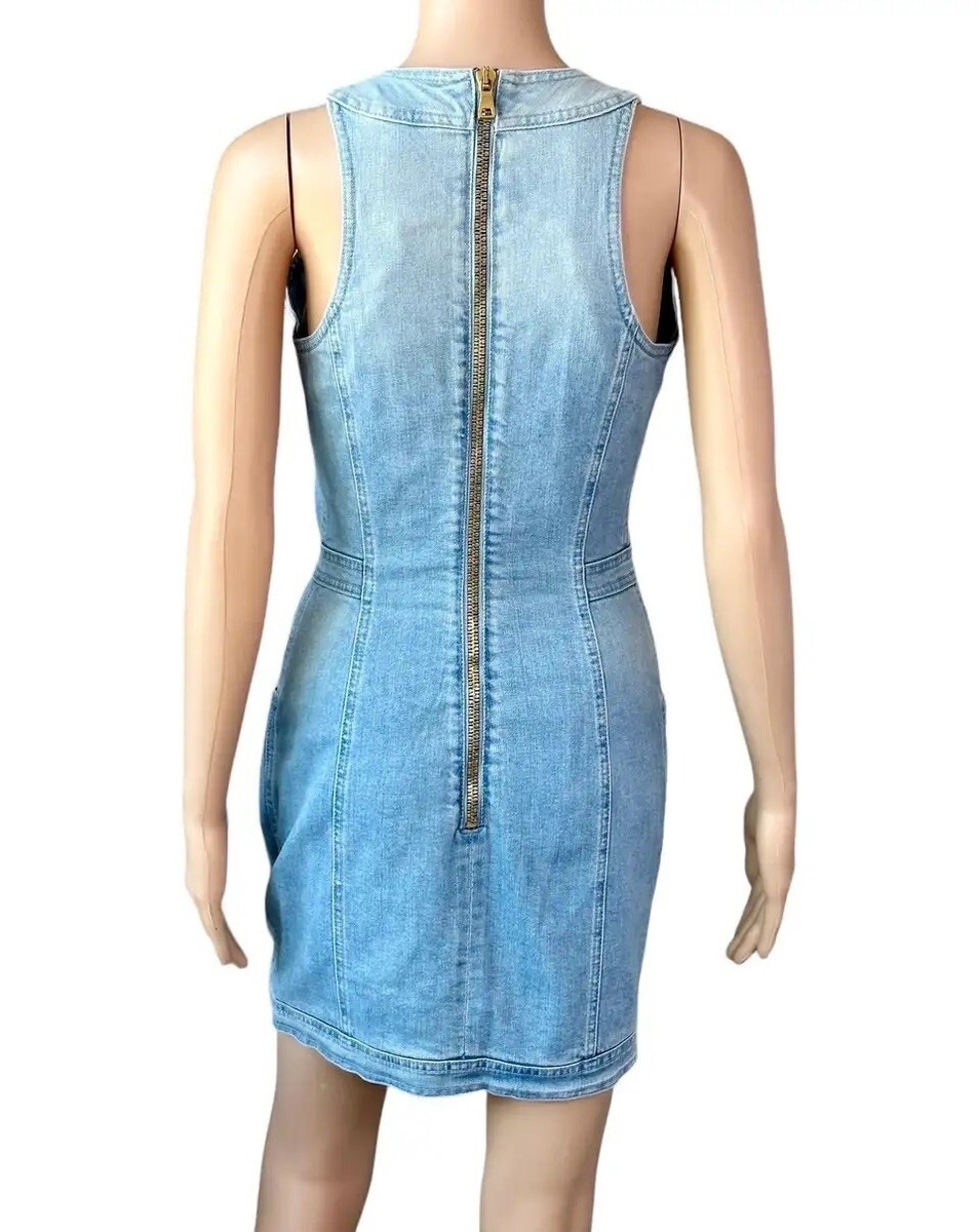 Balmain Resort 2016 Denim Lace Up Mini Dress