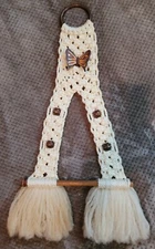 Vintage 1970s Boho Macrame Wood Butterfly Wall Hanging Mid Mod 28"x13" Hippie