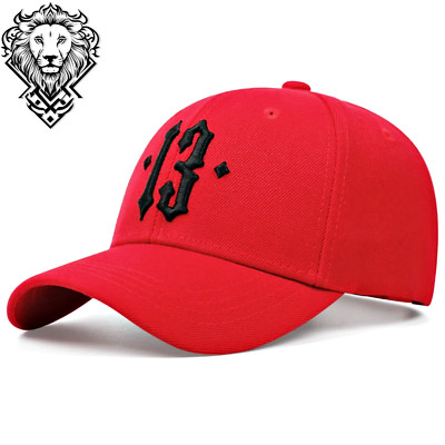 Red Snapback Mens Baseball Cap Casual Fashion Unisex Hat Number 13 Embroidered